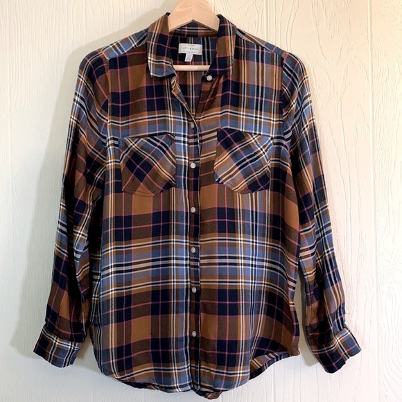 NWT Lucky Brand Button Down Split Back Plaid Tunic Small - Picture 2 of 7